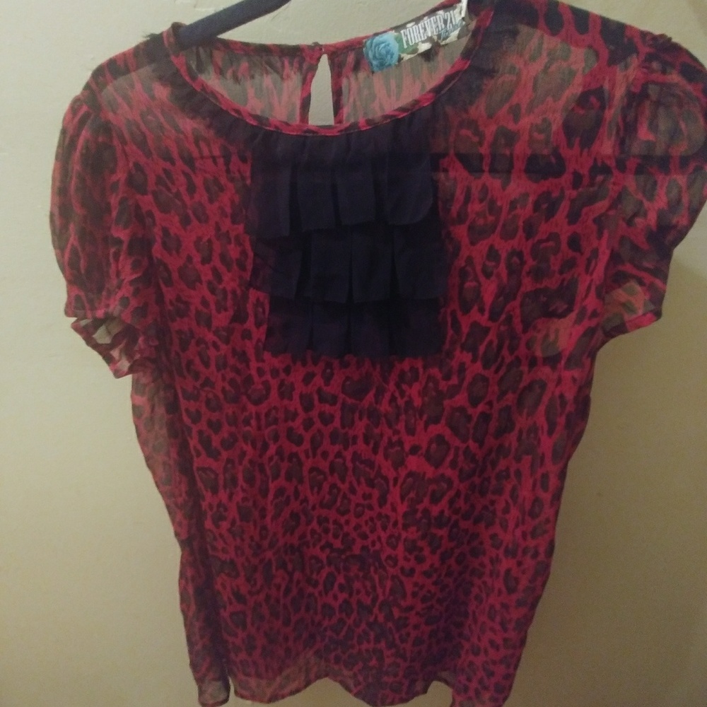 red and black leopard sheer blouse